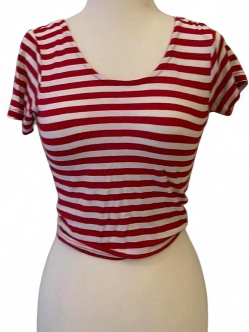 Cotton On Red and White Striped Cropped T Shirt
